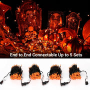 Brizled Orange Halloween Lights, 21.3ft 100-ct Incandescent Halloween String Lights Connectable, UL Certified Orange Light String, Black Wire Mini Light Set for Fall Season Holiday Thanksgiving Tree