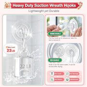 VIS'V Suction Wreath Hanger with Wipes, 22 Lb Capacity, Large, Clear, 2 Pcs | Heavy Duty, Removable and Reusable, Invisible Design, Locking Technology, Dual Vacuum Suction, Fit for Smooth Flat Surfaces