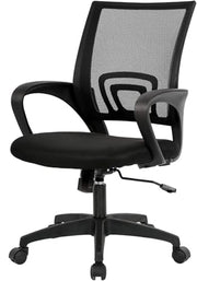 BestOffice Ergonomic Office Chair | Mid-Back Swivel Desk Chair | Dark Black | with Lumbar Support, Adjustable Height & Breathable Backrest | Sponge Seat & Rolling Wheels | for Home, Office | Pack of 1