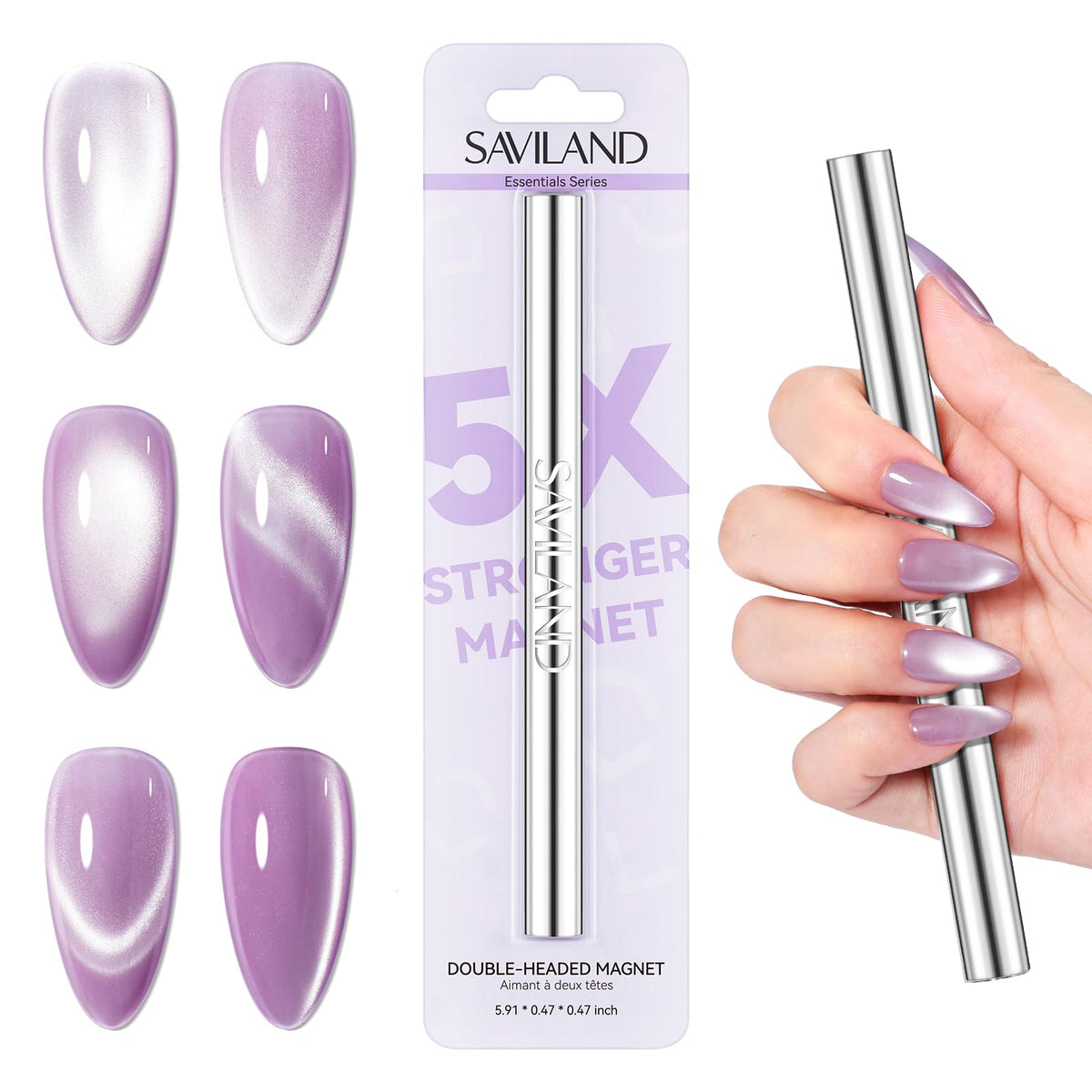 SAVILAND 5X Strong Cat Eye Magnet Dual-Ended Nail Magnet Stick | Neodymium Cat Eye Gel Nail Polish Magnet, Ergonomic Magnetic Nail Wand, 3D Cateye Nails, Cat-Eye Effect for Nail Art