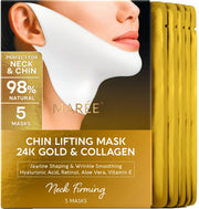 MAREE V Line Lifting Mask - Gold Face Lift Tape & Double Chin Lifting Mask | Collagen mask for neck lifting & tightening, neck wrinkle patches, face lifting tape, chin strap for double chin for women