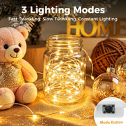 btfarm 30 Pack Fairy Lights Battery Operated Twinkle Lights with 3 Modes | 7Ft 20 Led String Light, Waterproof Bulk Small Mini Silver Wire for Christmas Mason Jars Wedding Table Centerpiece,Warm White