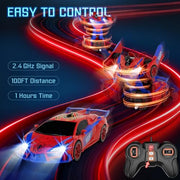 Qumcou Spider-Themed Toys for Boys 3-8,1:16 Transforming Remote Control Car | Easy 2.4GHz Controls, One-Button Transforming RC Cars.Shining Red Blue Light,360° Spins for Indoor Play.Fun Gift for Boys