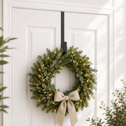 Sattiyrch 15" Wreath Hanger for Front Door, Over the Door Wreath Hook | No drilling or screws,closes normally,holds up to 22 lbs for everyday and seasonal wreaths.Black,1 Pack