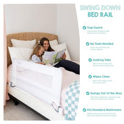 Regalo Swing Down Toddler Bed Rail Guard, NO Tools Required, Bed Rail for Toddlers with Patented Gap Guard, Toddler Bed Rail, Fits Twin, Full & Queen Beds, Bed Safety Rail for Kids Bed, 43” Long