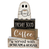 Lineshading 4 Pcs Halloween Coffee Table Decor Wooden Ghost Coffee Bar Sign | Stackable Blocks Bar Farmhouse Rustic Ghost Tiered Tray Decor Festive Boo Wooden Signs Home Office Kitchen Shelf