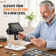 Elikliv Microscope, Digital Coin Microscope 1000x with Lights, EDM4, 4.3'' | 8 Adjustable LED Lighting, 720P LCD Microscope, Built-in Rechargeable Battery, Take Photos/Videos, Windows/MacBook Compatible