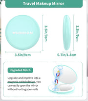 WOBSION 10X Magnification Compact Mirror with Light | 3.5-Inch 2-Sided Portable Travel Makeup Mirror for Purse and Handbag, Lighted Pocket Mirror, Cyan