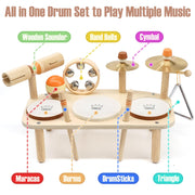 Vanplay Kids Drum Set, Montessori Toys for 2 3 Year Old Boy Girl Gifts | 11 in 1 Wooden Musical Instruments for Toddlers, Musical Activity Table, Explore Music & Rhythm, Christmas Birthday Gift