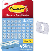 Command Clear Indoor Mini Light Clips Value Pack, 45 Clips, 54 Strips, Damage-Free String Light Hangers for Home, Room, Wall, Office, and Dorm Decor, Great for Cable Management, Holds up to 0.3 lb