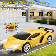 Britik Transform Remote Control Car Toys for Boys 4-6, Drift RC Car Yellow | Transform Cars, Gift for Boy Ages 4-12 Years Old, One-Button Transforming, 360° Rotation, 2.4GHZ 1:18 Scale, Robot Toy Car