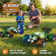 Remote Control Car All-Terrain 1:18 Rc Car with LED Lights 2 Batteries | 2WD Rc Truck, 50Min Play, 2.4GHz, 20KM/H Sturdy Off Road Remote Control Truck Toys for Boys Girls, Christmas Birthday Gift