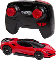Hot Wheels RC Ferrari SF90 Stradale Assetto Fiorano, Toy Car | Remote-Control 1:64 Scale Toy Car Recharges with USB Cable, Race On and Off Track, Booster Button for Speed