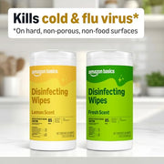 Amazon Basics Disinfecting Wipes, Lemon & Fresh Scent, Sanitizes, Cleans, Disinfects & Deodorizes, 255 Count (3 Packs of 85), Packaging May Vary