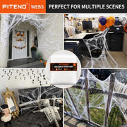 Piteno® 1200 sqft Spider Webs Halloween Decorations with 40 Fake Spiders, Stretchable Halloween Spider Webs for Indoor Outdoor Haunted House Yard Porch Party Decor (White)