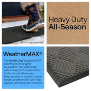GORILLA GRIP WeatherMAX Door Mat, Indoor and Outdoor Use, Gray Diamond | 100% Waterproof Outdoor Doormat, US Designed, Stain & Fade Resistant, Low Profile Front Door Mat Easy Clean Welcome Mat 29x17