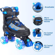 Nattork Roller Skates for Kids Boys Girls, 4 Size Adjustable Rollerskates with Light Up Wheels for Children Beginners for Outdoor Indoor