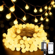 JMEXSUSS 100 LED Globe String Lights Indoor Bedroom, 33ft Fairy Lights | Connectable Warm White Christmas Light Plug in with Remote, 8 Modes Hanging Fairy Lights for Diwali Classroom Room Party Home