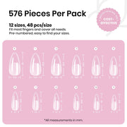 Beetles Medium Almond Nail Tips 576pcs 12 Sizes Pre-Etched Soft Gel Tips | Half Matte Full Cover Press on False Nail Tips Acrylic Nails DIY Extension Gift for Women