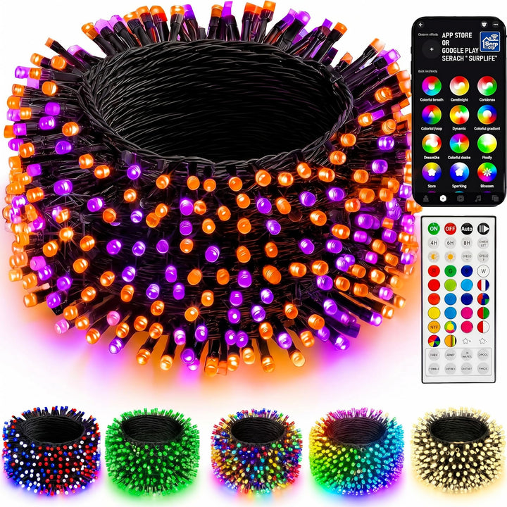 Dazzle Bright 66FT 200 LED Smart Color Changing Christmas Halloween Lights | RGB String Lights with Remote & App Controlled, 4th of July Decoration for Indoor Outdoor Holiday Xmas Tree Party Xmas Decor