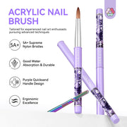 SAVILAND Kolinsky Acrylic Nail Brush Size 6,10,14 with Brush Cleaner Purple | Professional Nail Brushes, Cleaner Manicure Tool, Acrylic Brush Acrylic Powder, Nails Extension 3D Carving for Nail Art DIY