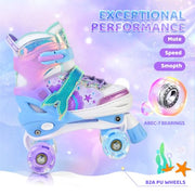 NEMONE Mermaid Adjustable Light up Roller Skates for Girls Boys | 4 Size Purple Blue Roller Skates for Toddlers, Beginner Kids Butterfly Roller Skates Indoor Outdoor