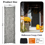 ZeeDix 6 Pack Black Halloween Creepy Cloth 30 × 75 Inch - Halloween Cheesecloth Decoration Spooky Scary Gauze Black Cheese Cloth for Party Supplies Outdoor Yard Home Wall Doorway