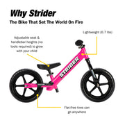 Strider 12 Sport, No Pedal Balance Bike for Kids Ages 1–4 Years, Pink | No-Pedal Balance Bike for Toddlers, Safety Pad, Adjustable Seat and Handlebars Lightweight Frame, Never-Flat Tires