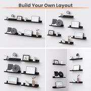 upsimples Floating Shelves for Wall Decor and Storage, Black, 6Pcs 15.7'' | Wall Mounted Wood Shelves for Living Room, Bedroom, Bathroom, Kitchen, Office, Laundry Room Display and Organize