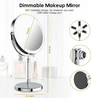 DEIOVWXS Makeup Mirror, Rechargeable Vanity Mirror with 3 Lights, 1X/10X | Adjustable Brightness, 3000mAh, Double-Sided, Gift for Mom, Women, Wife, Girls, Dorm Room Essential