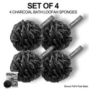 WhaleLife Bath Loofah Sponge for Shower - Body Scrubber 4-Pack Black