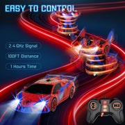 Qumcou Spider-Themed Toys for Boys 3-8,1:16 Transforming Remote Control Car | Easy 2.4GHz Controls, One-Button Transforming RC Cars.Shining Red Blue Light,360° Spins for Indoor Play.Fun Gift for Boys