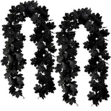 2Pcs Black Maple Leaf Garland Halloween Artificial Fall Leave Vines | 11.8FT, Fall Floral Garlands Thanksgiving Decor for Home Wedding Party