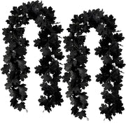 2Pcs Black Maple Leaf Garland Halloween Artificial Fall Leave Vines | 11.8FT, Fall Floral Garlands Thanksgiving Decor for Home Wedding Party