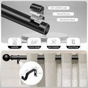 Wolistsa Curtain Rods 36-91 Inch, Black 1 Inch Adjustable Heavy Duty Curtain Rods for Windows, Decorative Modern Window Treatment Rod, Telescopic Splicing Metal Drapery Pole, Easy Installation