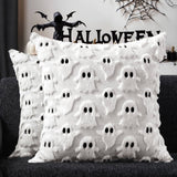DFXSZ Halloween Pillow Covers 18x18 inch 2Pcs White Ghost Halloween Decor | Halloween Decorations Set of 2 Throw Pillow Cases Plush Faux Fur Wool Cushion for Chair Sofa Bedroom Living Room Home Decor