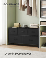 SONGMICS Dresser for Bedroom, Wide Dresser with 5 Fabric Drawers
