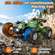 Remote Control Car All-Terrain 1:18 Rc Car with LED Lights 2 Batteries | 2WD Rc Truck, 50Min Play, 2.4GHz, 20KM/H Sturdy Off Road Remote Control Truck Toys for Boys Girls, Christmas Birthday Gift