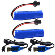 Blomiky 2 Pack 3.7V 800mAh Li-ion Rechargeable Battery SM 2P Plug with USB Cable for Double Sided RC Stunt Car Small RC Boat Tumbling Amphibious RC Car RC Truck/ C63 Battery and USB 2