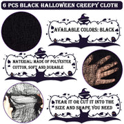 ZeeDix 6 Pack Black Halloween Creepy Cloth 30 × 75 Inch - Halloween Cheesecloth Decoration Spooky Scary Gauze Black Cheese Cloth for Party Supplies Outdoor Yard Home Wall Doorway