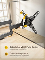 monTEK Full Motion Small TV Wall Mount for 13-43 Inch TVs up to 44 lb | ±90° Swivel, +5°/-15° Tilt, Landscape/Portrait Rotation, Extends 14.6 in, 4X Load Tested, VESA 200x200 mm, Single-Stud Mount