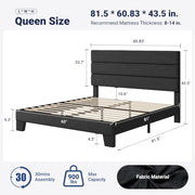 Allewie Queen Size Platform Bed Frame with Fabric Upholstered Headboard | Wooden Slats Support, Fully Upholstered Mattress Foundation, No Box Spring Needed, Easy Assembly, Noise-Free, Dark Grey