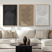 Large Framed Boho Black White Abstract Wall Art for Living Room, 24x36 In | Set of 3 Neutral Canvas Prints, Modern Minimalist Artwork, Geometric Pictures, Office Bedroom Hallway Paintings Wall Decor