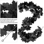 2Pcs Black Maple Leaf Garland Halloween Artificial Fall Leave Vines | 11.8FT, Fall Floral Garlands Thanksgiving Decor for Home Wedding Party