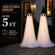 2 Pack 5 Ft Large Light Up Ghost Decor - Halloween Decorations Outdoor | Double-layered fabric, water bags and stakes, 8 light modes with timer, battery or USB power for porch and lawn