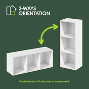 Furinno LUDER Book Shelf, 3-Cube Bookshelf, Bookcase with Open Shelves, 9.3 x 12 x 31.5, Easy Assembly, for Living Room, Bedroom, Home Office, White