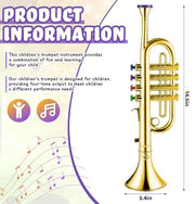 Lewtemi Gold Trumpet Musical Instruments Toy for Kid Fake Plastic | Musical Toy for Girls Preschool Learning, Fake Wind Horn Colorful Keys, Beginner Saxophone Trombone Bugle Teaching Gift