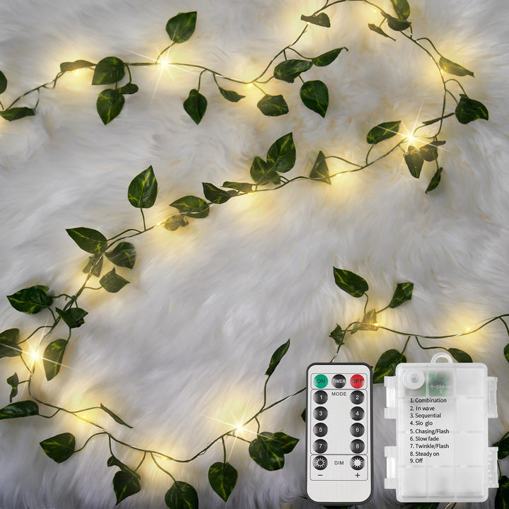 suddus 33FT 100LED Pothos Vine Fairy Lights Battery Operated Copper Wire | String Lights with Remote,Leaf Lights for Bedroom,Dorm,Wedding,Party, Garden,Wedding,Classroom Decor (Warm White)