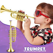 Lewtemi Gold Trumpet Musical Instruments Toy for Kid Fake Plastic | Musical Toy for Girls Preschool Learning, Fake Wind Horn Colorful Keys, Beginner Saxophone Trombone Bugle Teaching Gift