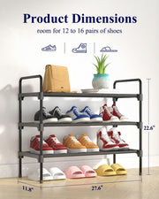 Kitsure Shoe Rack for Closet, Shoe Storage, 27.6" Wide - 3 Tiers, Black | Shoe Organizer for Closet, Entryway, Living Room, Space-Saving Shelf, Sturdy Zapateras Slots